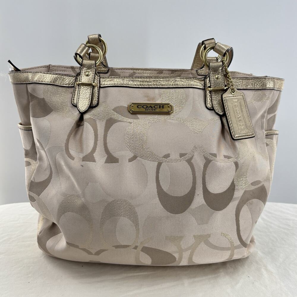 Coach Signature Tote Bag F19675 Gallery Optic Vtg 2012 All Over Logo READ